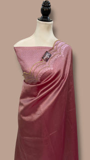 Dusty Rose Pink Pure Kora Tissue Handloom Banarasi Saree - Handwork - The Handlooms