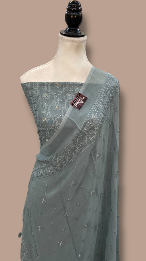 Pure Georgette Banarasi Chikankari Dress Material - The Handlooms