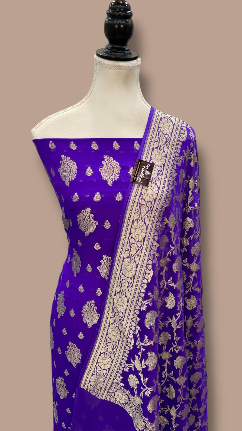 Khaddi Georgette Banarasi Dress material Water Zari - The Handlooms