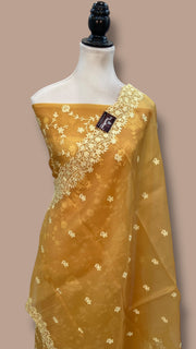 Pure Organza Chikankari Handloom Banarasi Dress Material - The Handlooms