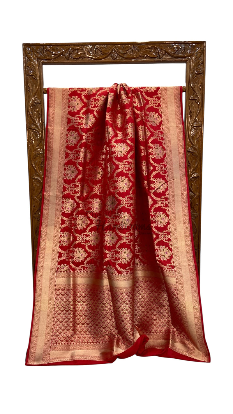 Pure Katan Silk Banarasi Handloom Saree - All over Jaal work With Meenakari - The Handlooms