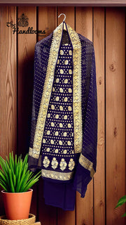 Aqua Blue Pure Khaddi Georgette Banarasi Dress material - The Handlooms