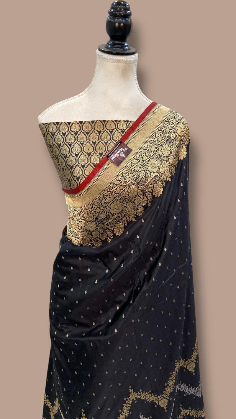 Pure Katan Silk Banarasi Handloom Saree - All over sona roopa Kadua stripe - The Handlooms