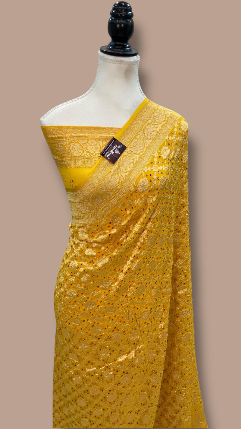 Pure Georgette Banarasi Bandhej Handloom Saree - The Handlooms