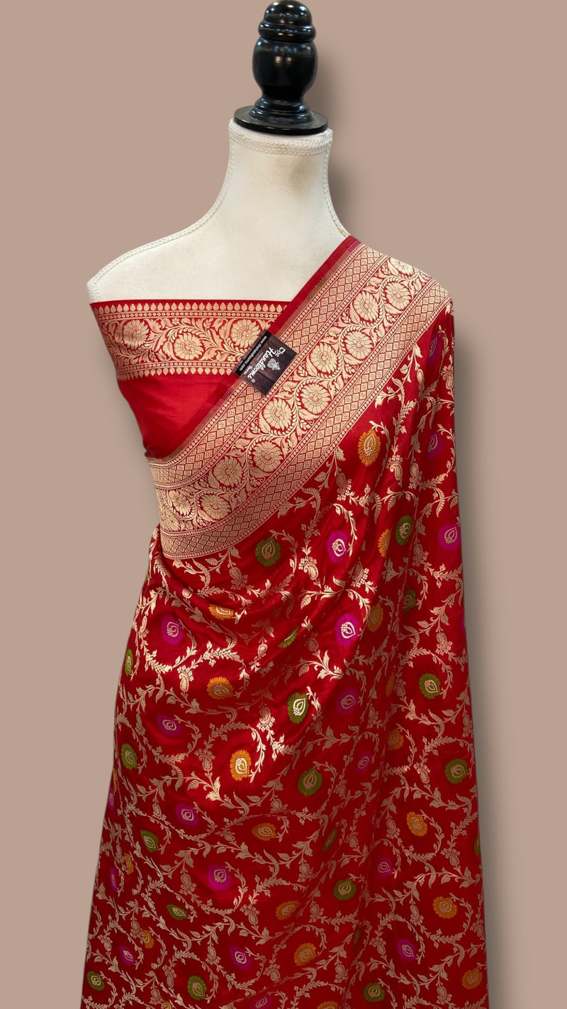 Pure Katan Silk Banarasi Handloom Saree - All over Jaal Work With Meenakari - The Handlooms