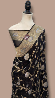 Pure Khaddi Georgette Handloom Banarasi Saree - All over Jaal Work With Meenakari - The Handlooms