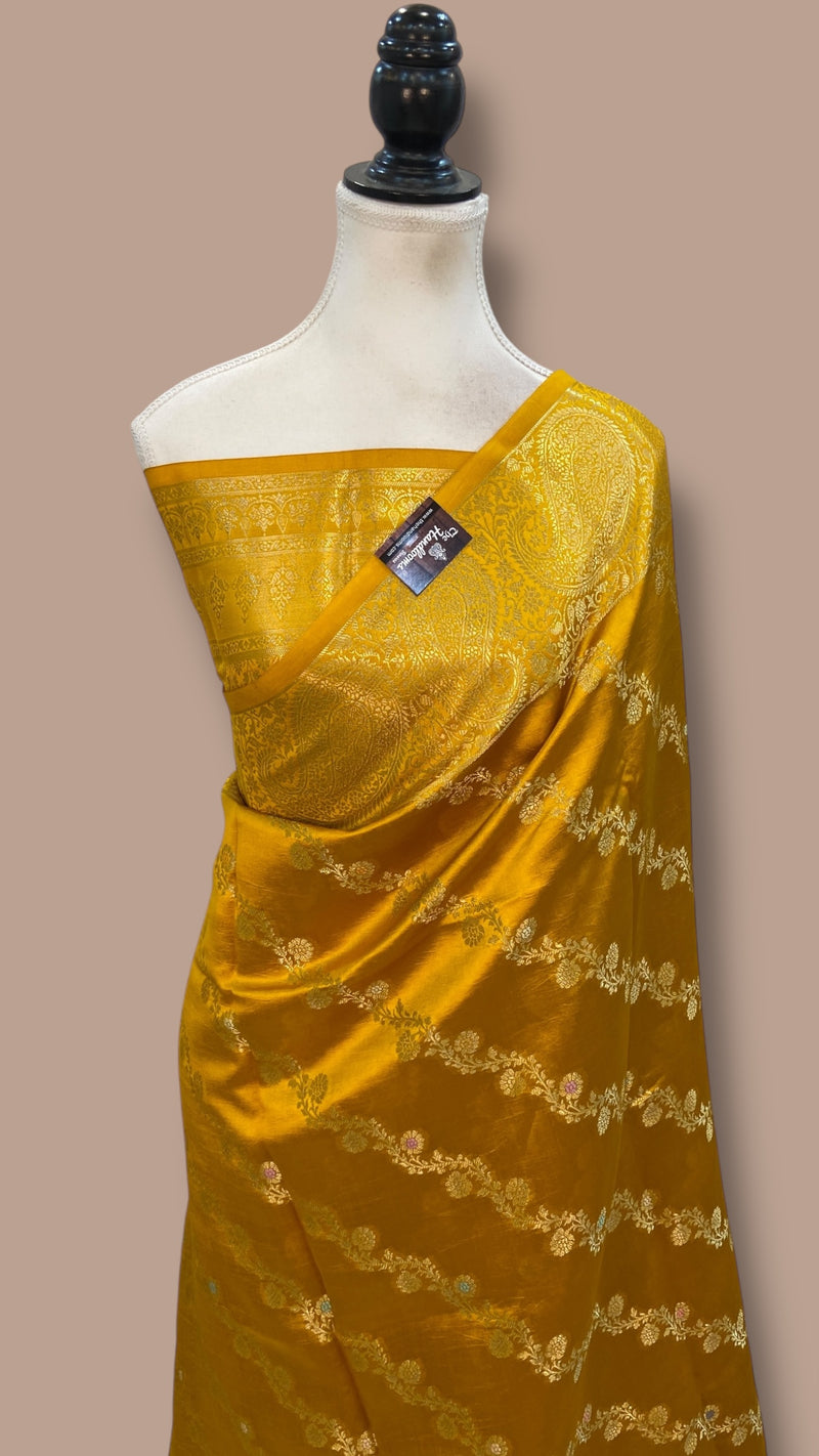 Pure Mango Silk Banarasi Handlokom Saree - The Handlooms