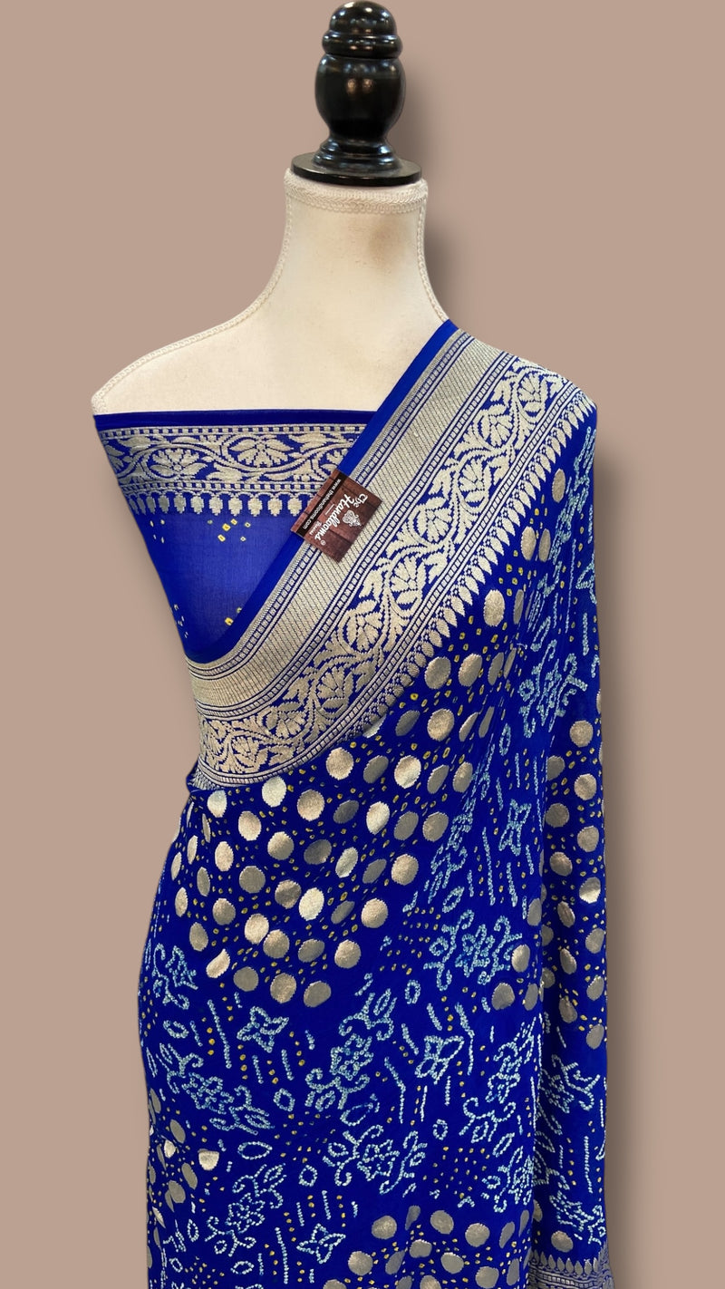 Pure Georgette Banarasi Bandhej Handloom Saree - Water Zari - The Handlooms