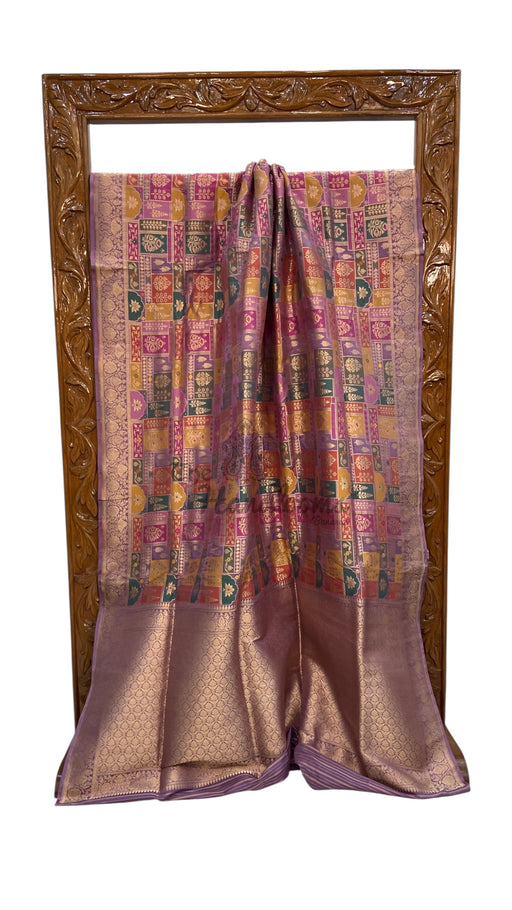 Multicolor Pure Katan Silk Banarasi Handloom Saree - All over Jaal Work With Rangkart - The Handlooms