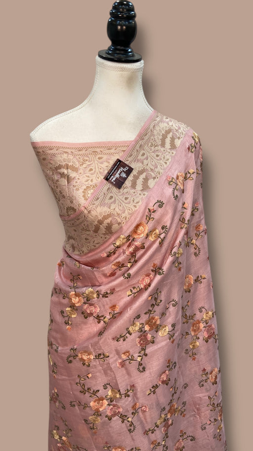 Tussar Silk Handloom Banarasi Saree With Chikankari - The Handlooms