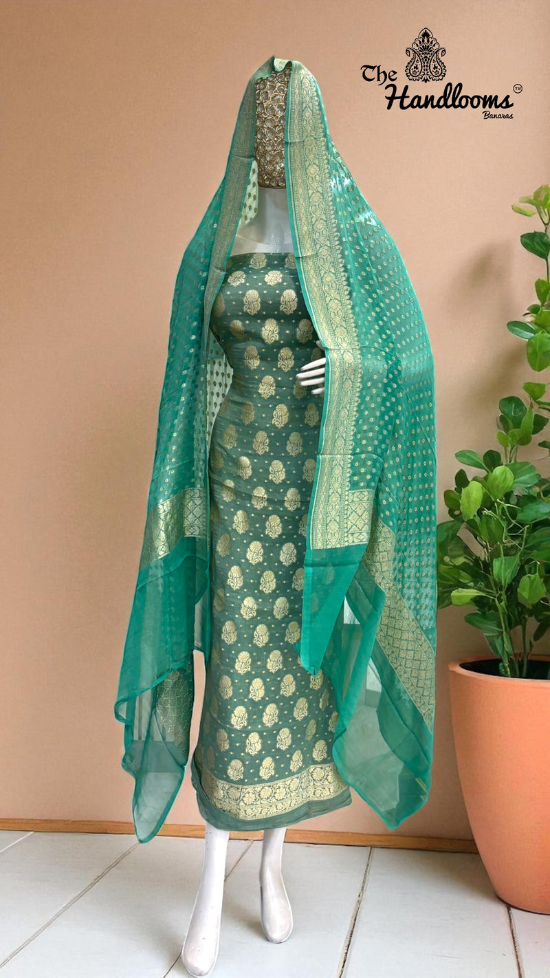 Tissue Khaddi Georgette Banarasi Dress material - The Handlooms