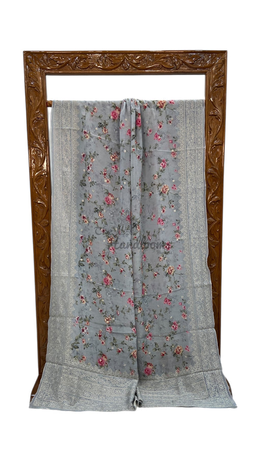 Pure Georgette Handloom Banarasi Saree - Digital Print With Chikankari - The Handlooms