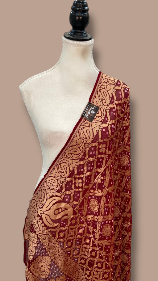 Pure Georgette Banarasi Bandhej Handloom Dupatta - The Handlooms