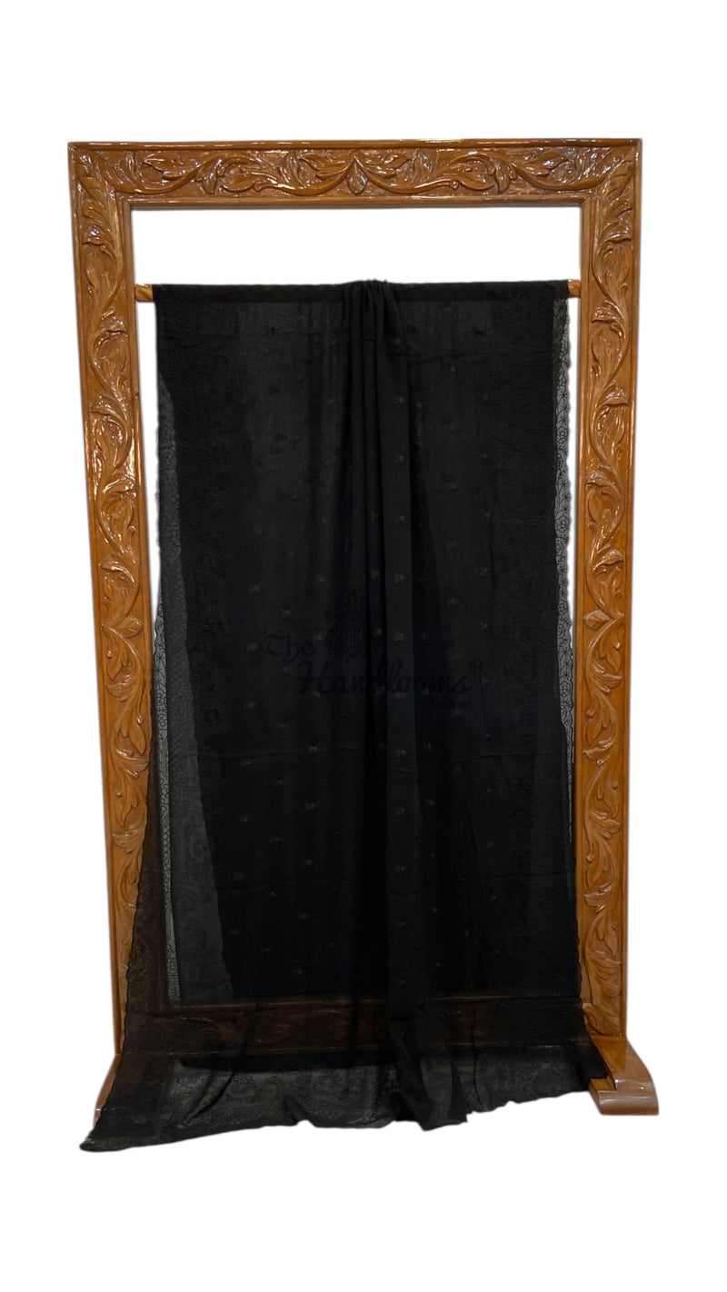 Pure Georgette Chikankari Handloom Banarasi Saree - The Handlooms