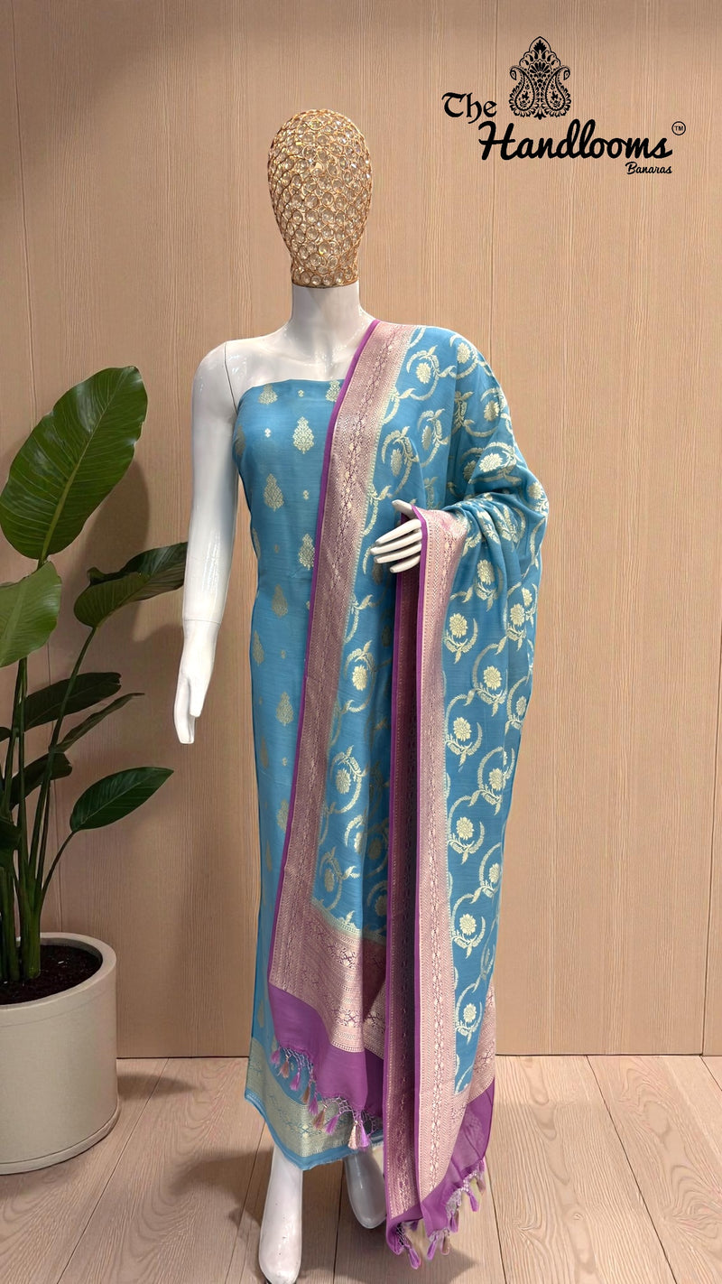 Pure Moonga Georgette Banarasi Dress material - The Handlooms