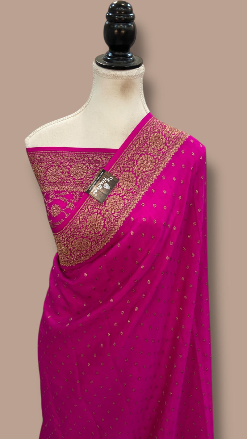 Pure Khaddi Crepe Georgette Handloom Banarasi Saree