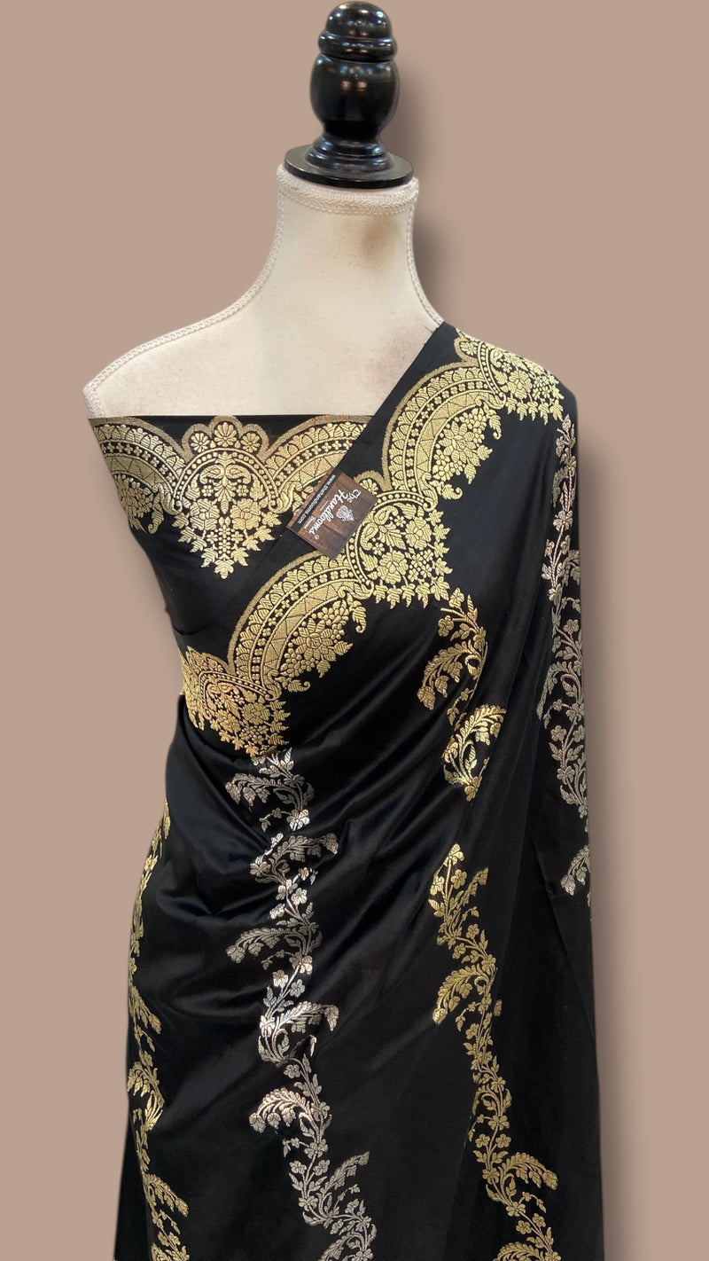 Pure Katan Silk Banarasi Handloom Saree - All Over Soona Roopa Kadua Stripe