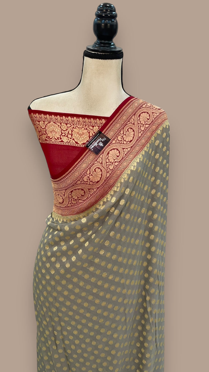 Pure Khaddi Georgette Banarasi Saree -  Gold zari - The Handlooms