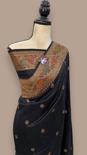 Tussar Georgette Handloom Banarasi Saree - Antique Zari - The Handlooms