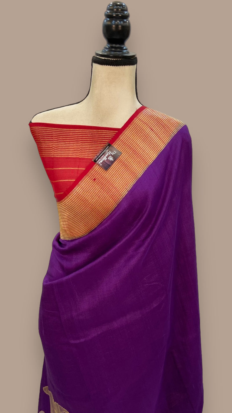 Pure Desi Tussar Handloom Banarasi Saree - All over kadua Weaving - The Handlooms