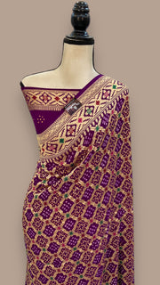 Pure Georgette Banarasi Bandhej Handloom Saree - with meenakari work - The Handlooms