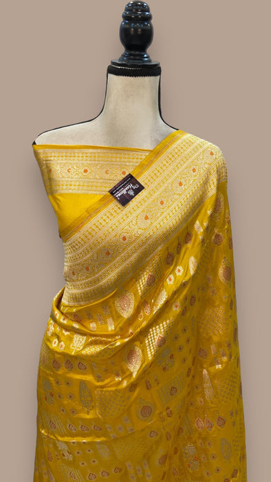 Pure Katan Silk Banarasi Handloom Saree - All over Jaal work - With Meenakari