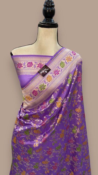 Pure Katan Silk Banarasi Handloom Saree - All over Jaal work - With Meenakari