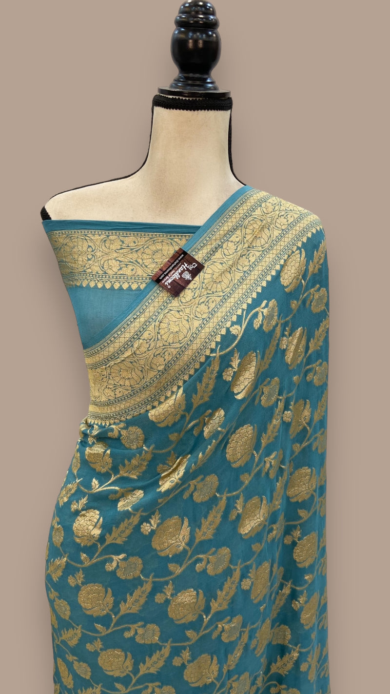 Khaddi Georgette Banarasi Saree - Gold zari - The Handlooms