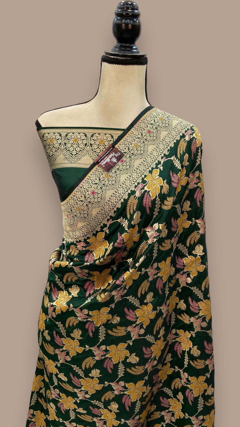 Pure Katan Silk Banarasi Handloom Saree - All over Jaal work - With Meenakari - The Handlooms