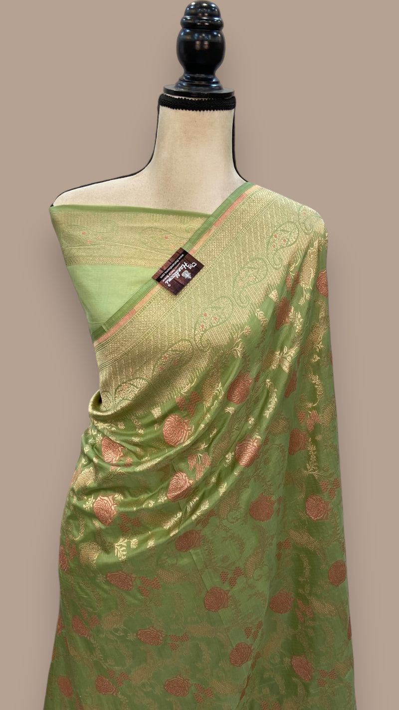 Pure Katan Silk Banarasi Handloom Saree - All over Jaal work with Meenakari - The Handlooms