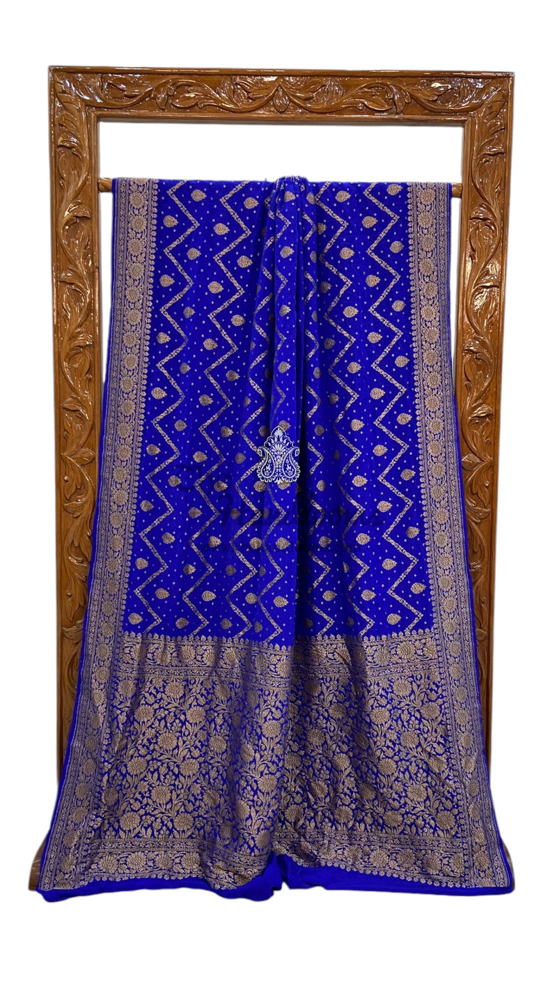 Khaddi Crepe Georgette Banarasi Saree -  Antique zari - The Handlooms