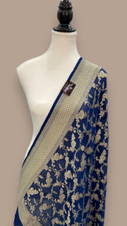 Blue Khaddi Georgette Handloom Banarasi Dupatta - The Handlooms