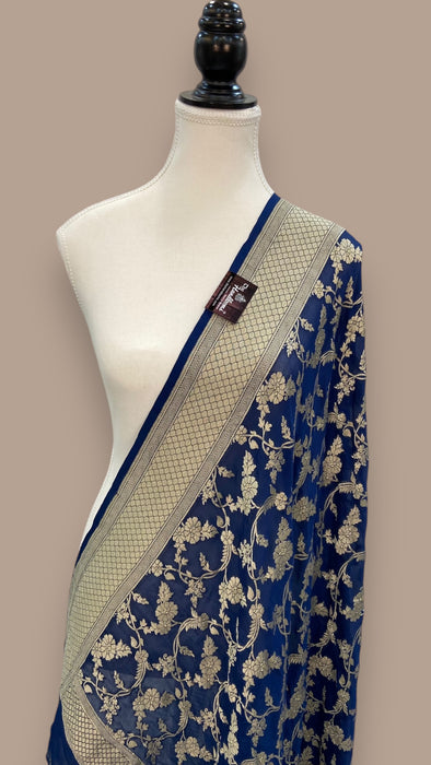 Blue Khaddi Georgette Handloom Banarasi Dupatta