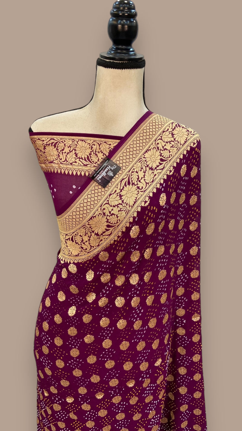 Pure Georgette Banarasi Bandhej Handloom Saree - The Handlooms