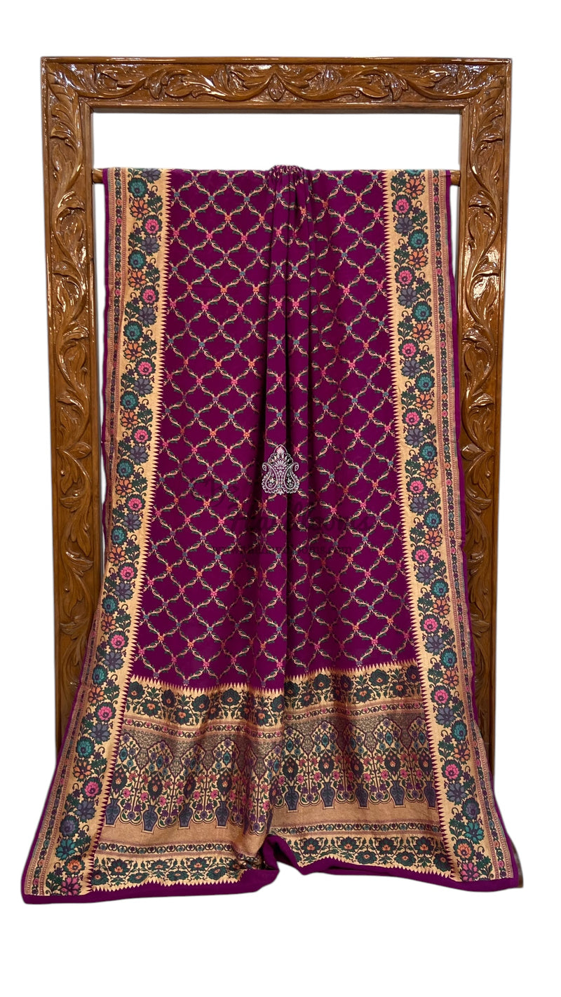 Pure Georgette Banarasi Handloom Saree - with meenakari work - The Handlooms
