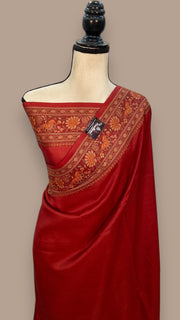Red Pure Butter Crepe Banarasi Saree - The Handlooms