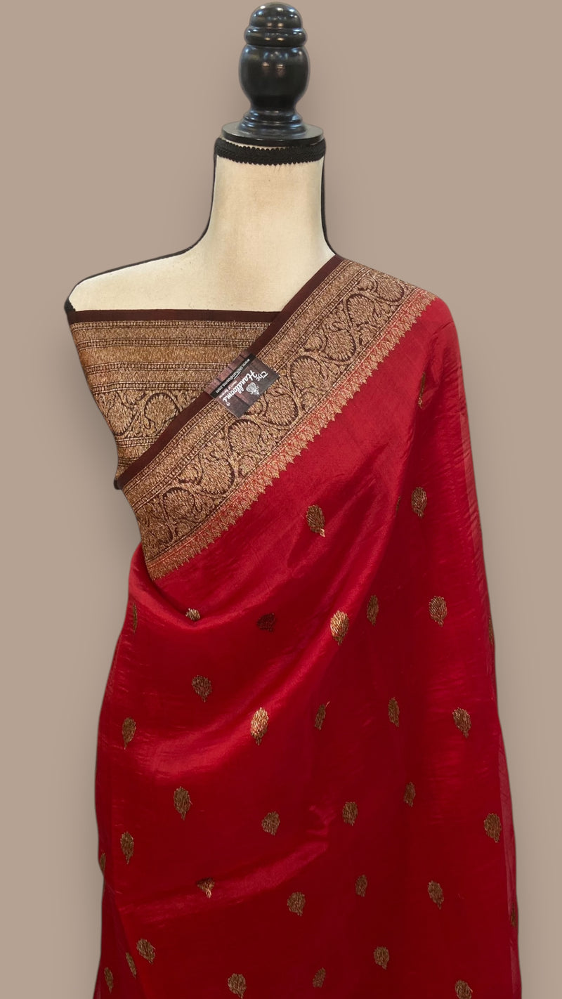 Red Pure Kora Handloom Banarasi Saree - The Handlooms