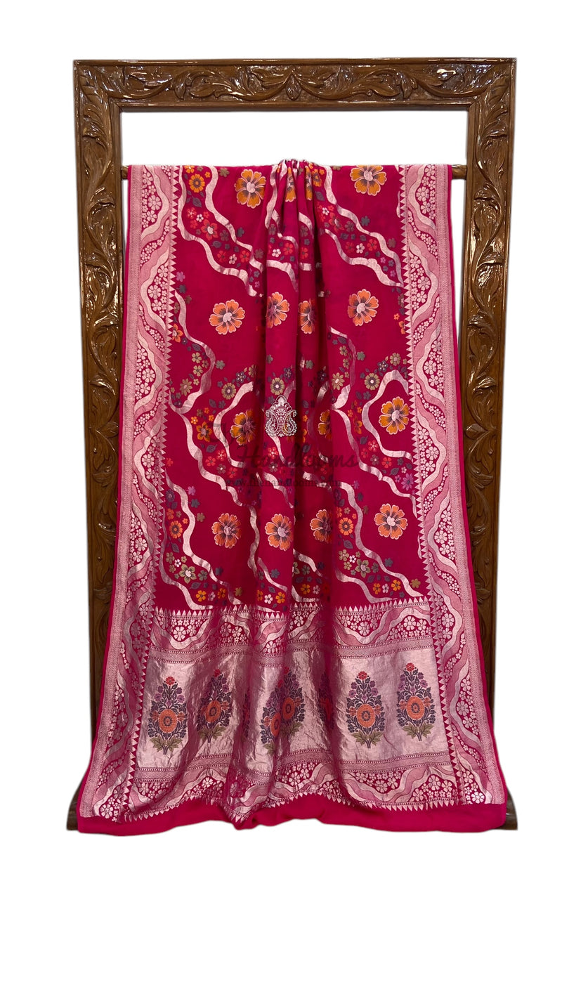 Pure Khaddi Georgette Handloom Banarasi Saree - All over Jaal Work With Meenakari - The Handlooms