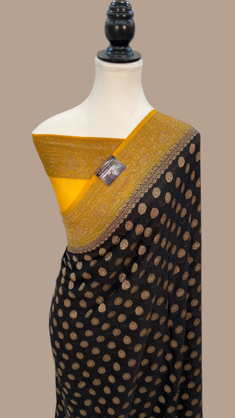 Khaddi Georgette Handloom Banarasi Saree -  Antique zari - The Handlooms