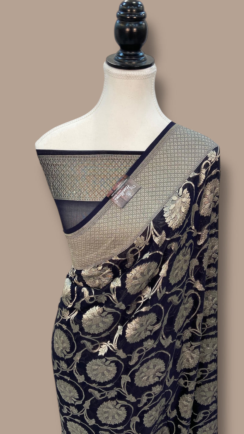 Khaddi Georgette Handloom Banarasi Saree - The Handlooms