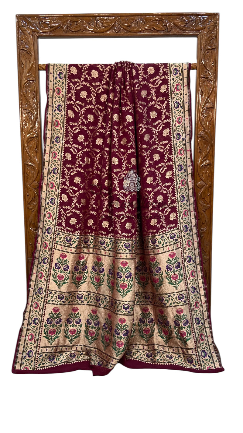 Pure Georgette Banarasi Handloom Saree - with meenakari work - The Handlooms