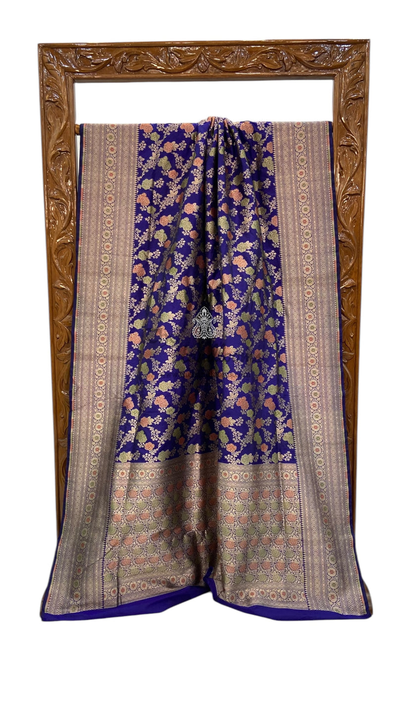Pure Katan Silk Banarasi Handloom Saree - All over Sona Roopa Jaal work - The Handlooms