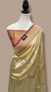 Pure Katan Silk Banarasi Handloom Saree - All over sona roopa Kadua stripe - The Handlooms