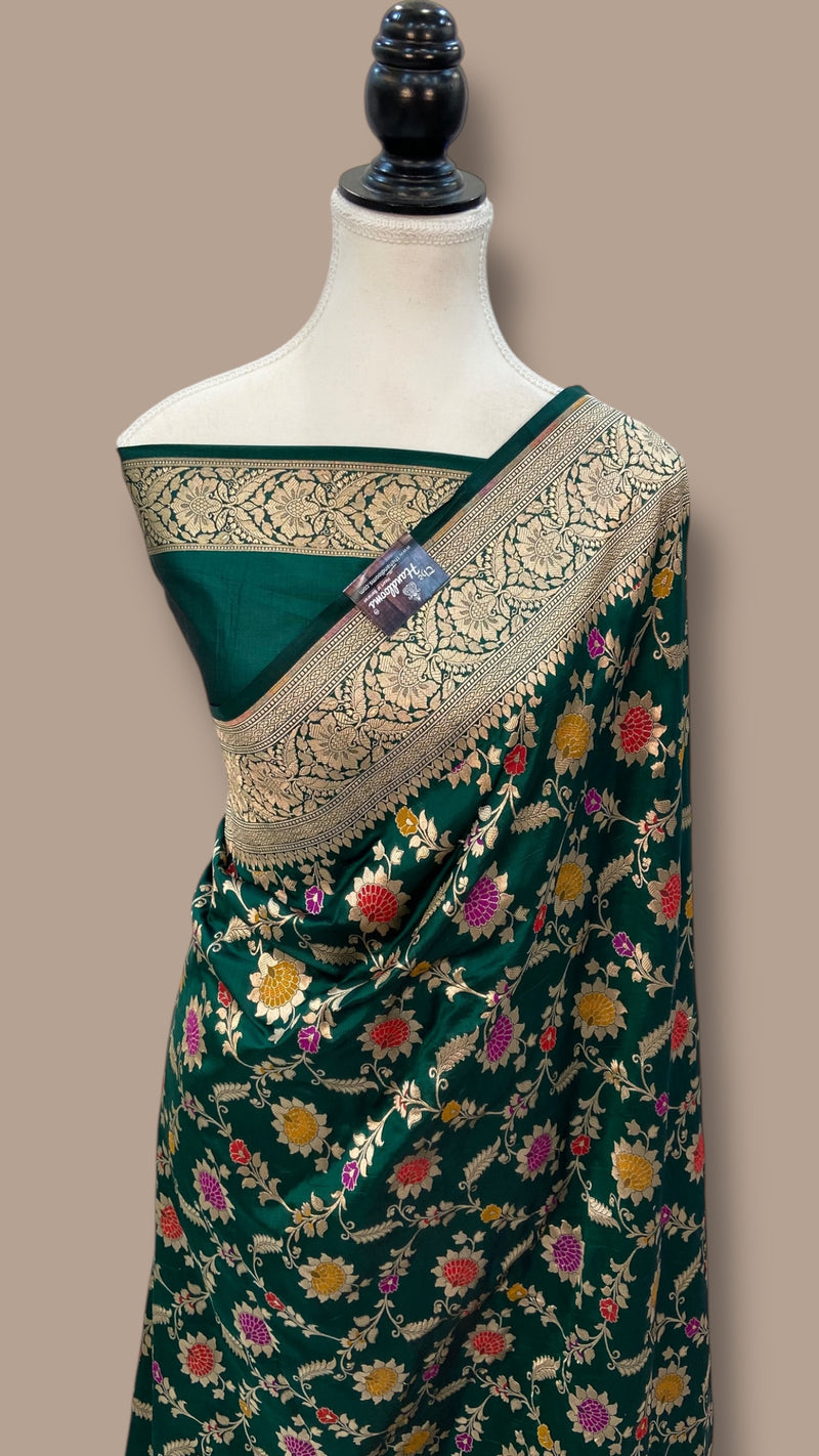 Pure Katan Silk Banarasi Handloom Saree - All over Jaal Work With Meenakari - The Handlooms