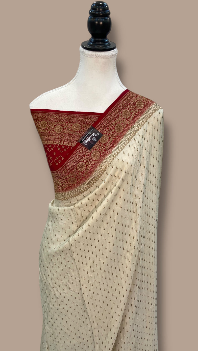 Pure Khaddi Crepe Georgette Handloom Banarasi Saree - The Handlooms