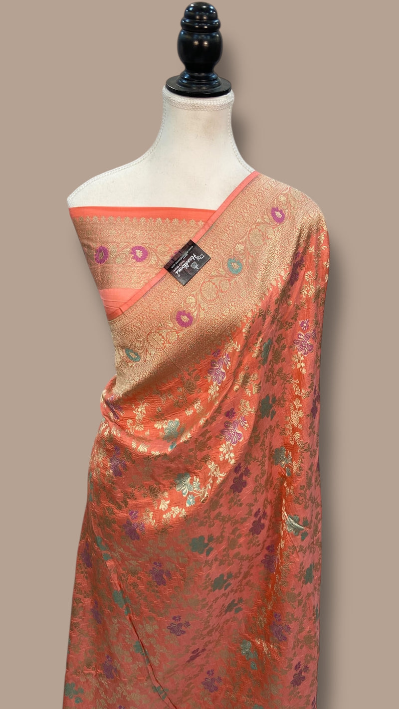 Pure Katan Silk Banarasi Handloom Saree - All over Jaal Work With Meenakari - The Handlooms