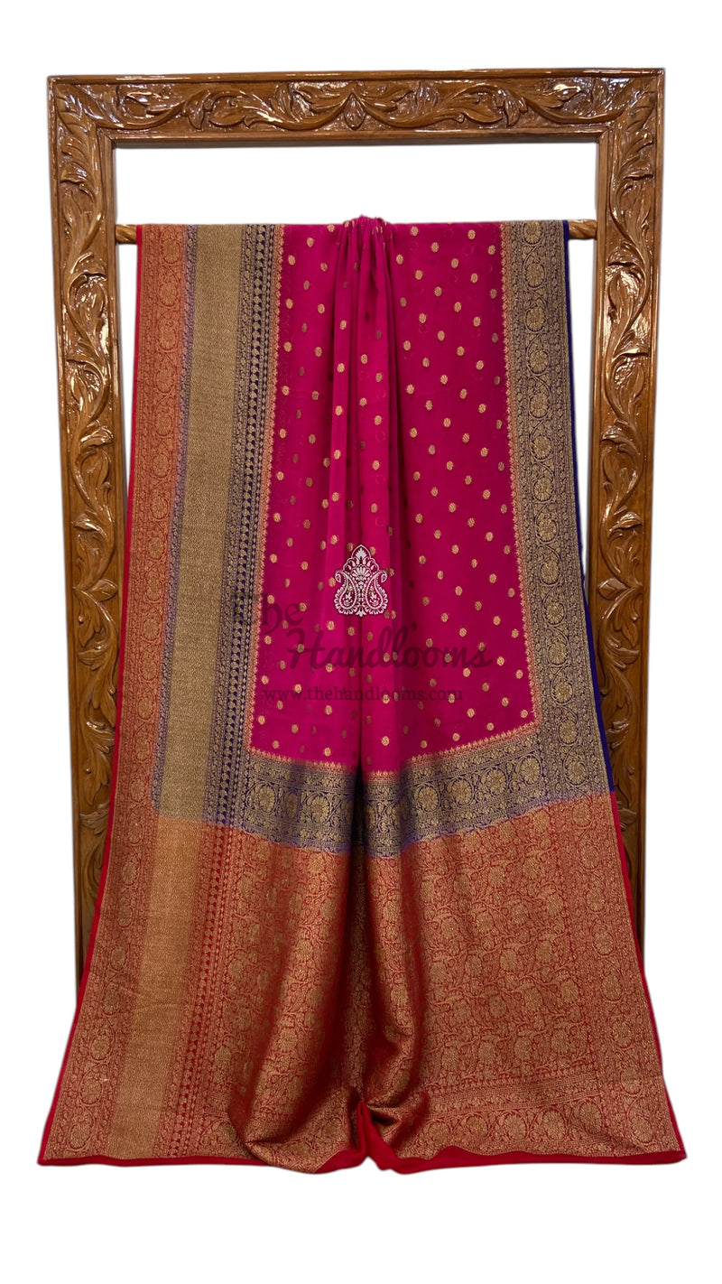 Khaddi Georgette Handloom Banarasi Saree -  Antique zari - The Handlooms
