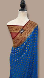 Khaddi Georgette Handloom Banarasi Saree - Antique Zari - The Handlooms