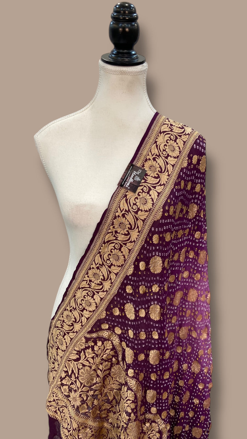 Pure Georgette Banarasi Bandhej Handloom Dupatta - The Handlooms