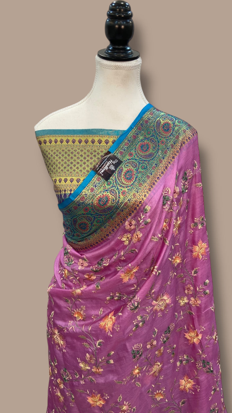 Tussar Silk Handloom Banarasi Saree With Chikankari - The Handlooms